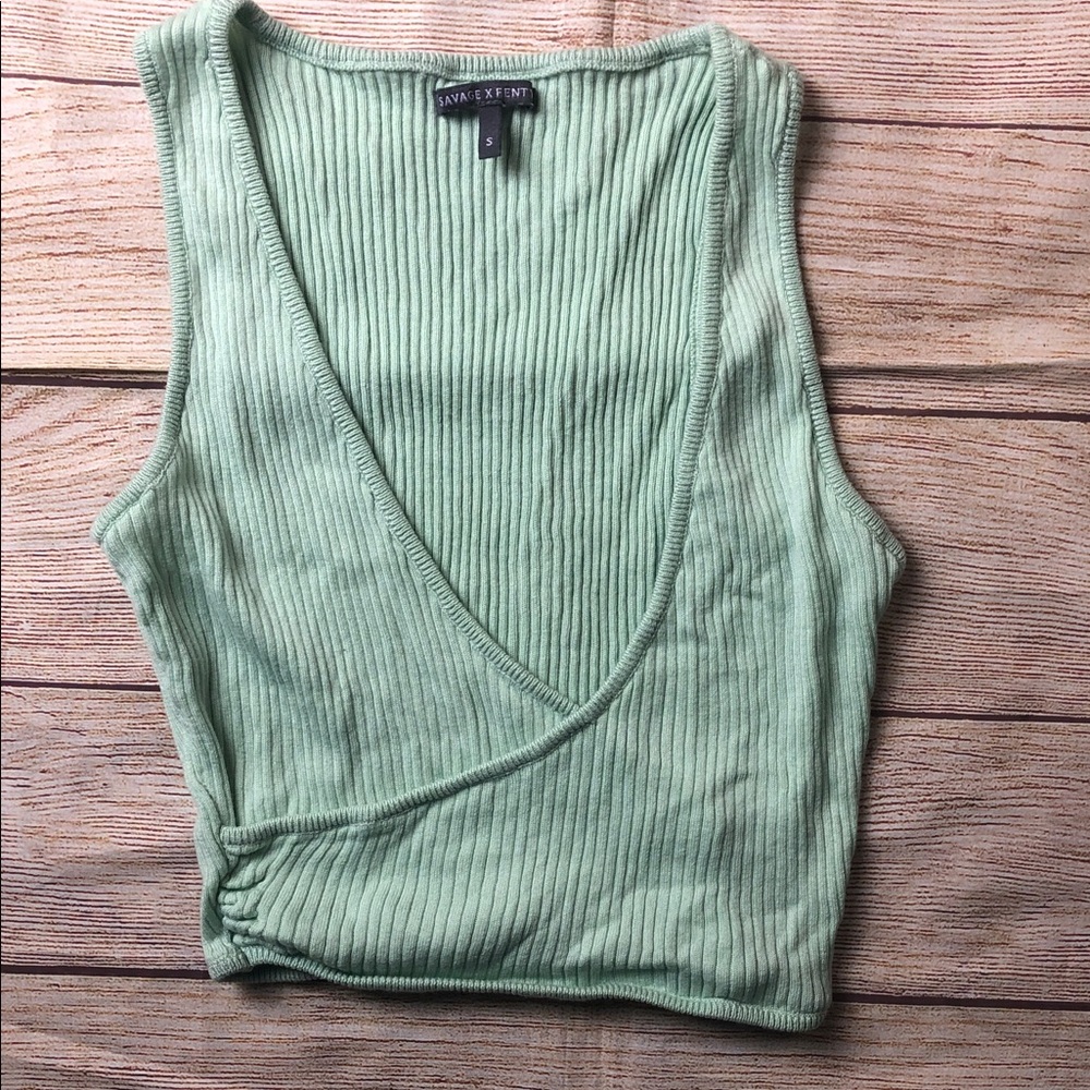 Savage X Fenty Mint Ribbed Wrap Crop Tank